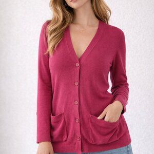 Sutton Cashmere 100% Cashmere Cardigan Sweater Women’s M Luxury Pink Berry
